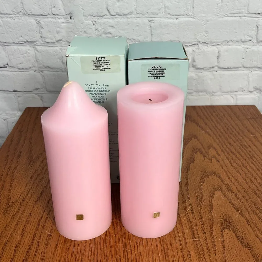 PARTYLITE Strawberry Rhubarb 2 Pillar Candles Retired Size 3” x 7” see details